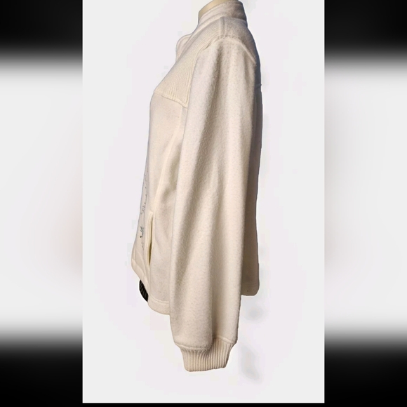 Alfred Dunner Womens White Cream Soft Embroidered Fleece Zip Up Jacket Size M - Picture 5 of 9